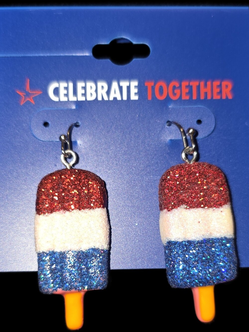 Red, White, & Blue Glitter Popsicle Drop Earrings